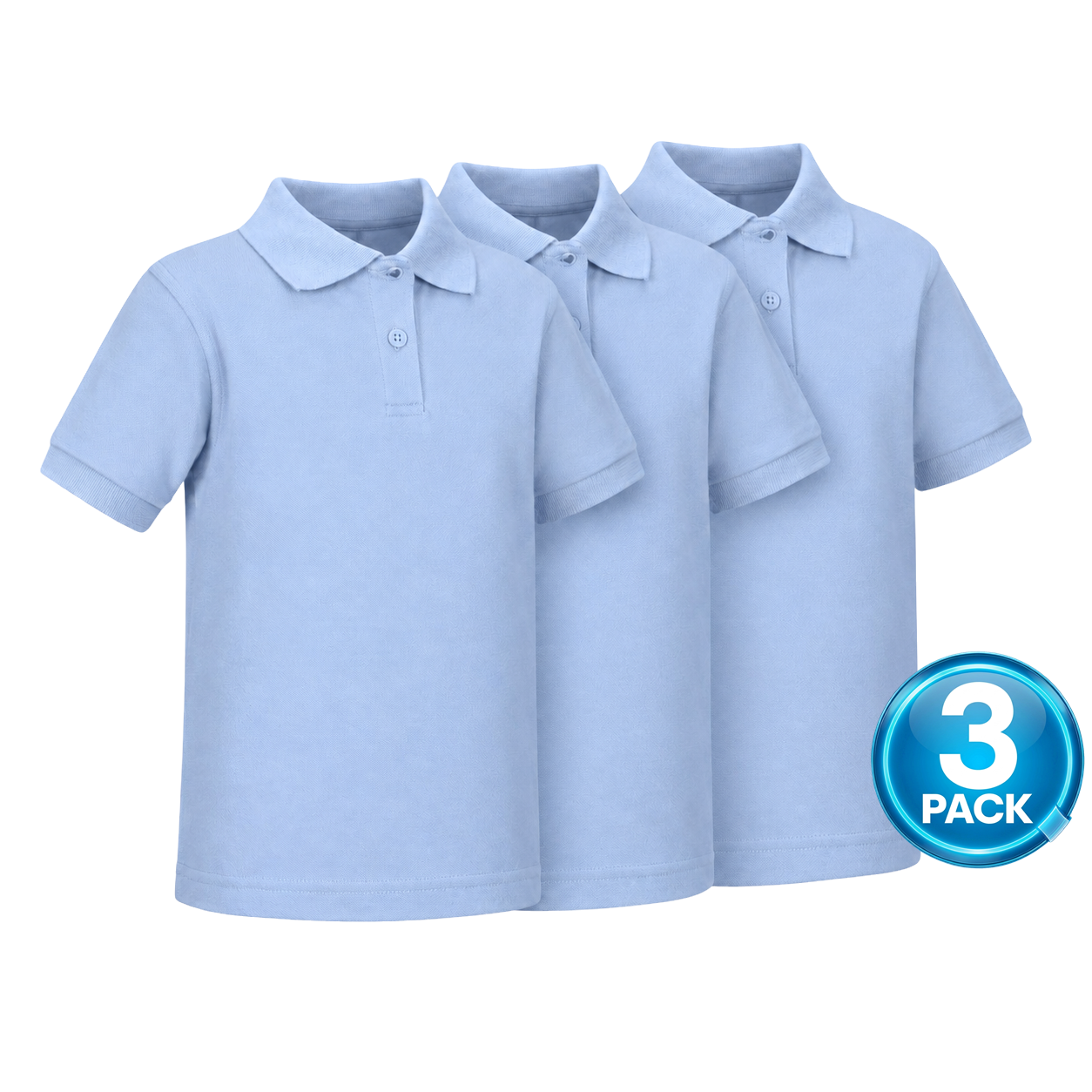 Toddler 3-Pack Short Sleeve School Uniform Polo Shirt in Light Blue