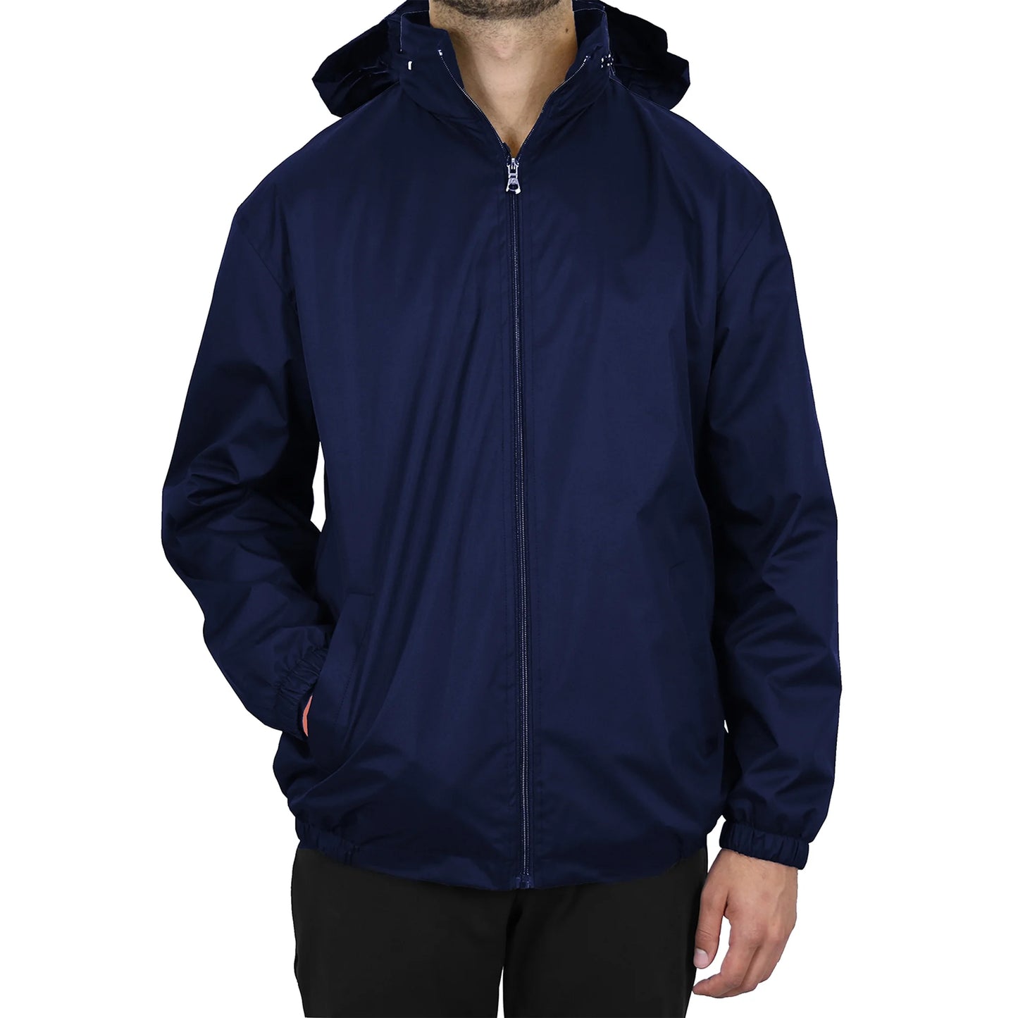 Wholesale Men's Lightweight Jacket with Tuck-In Hood in Navy