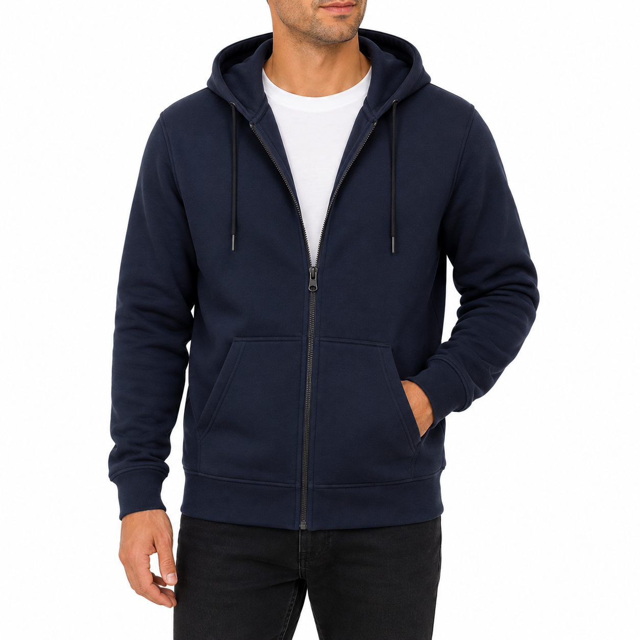 Men's Fleece-Lined Premium Full Zip Hoodie in Navy