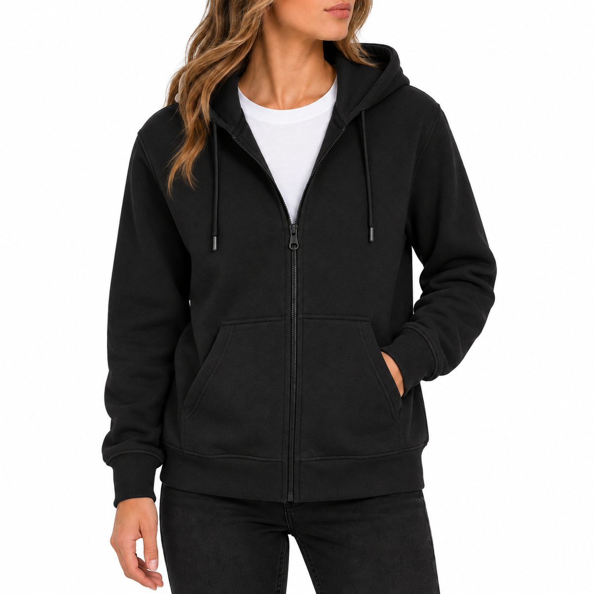 Women's Fleece-Lined Premium Full Zip Hoodie in Black