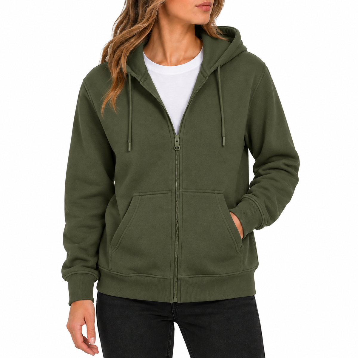 Women's Fleece-Lined Premium Full Zip Hoodie in Olive