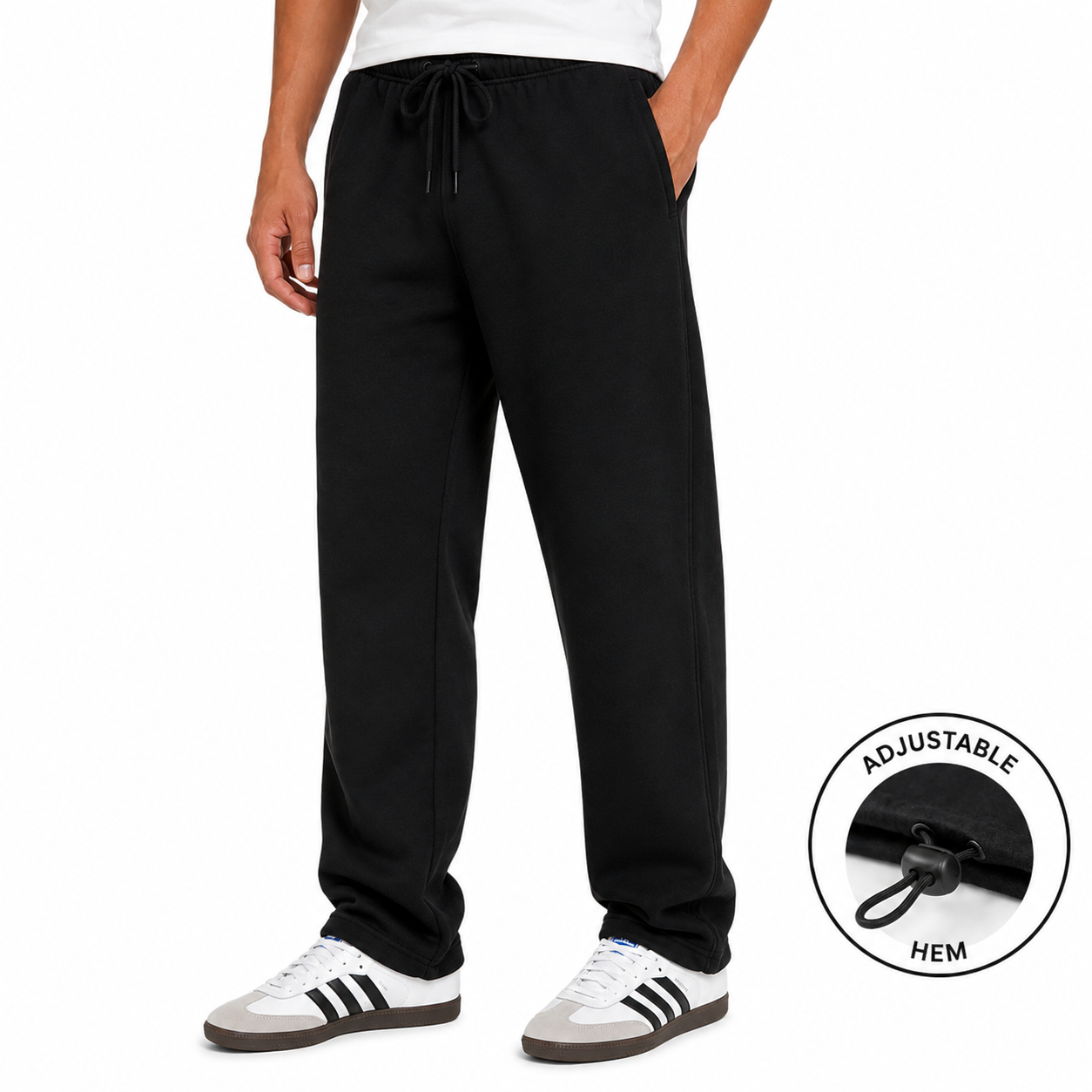 Men's Classic Fleece Sweatpants with Adjustable Drawcord Bottom in Black