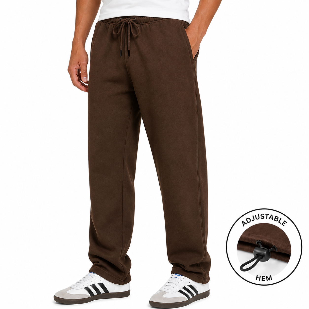 Men's Classic Fleece Sweatpants with Adjustable Drawcord Bottom in Brown