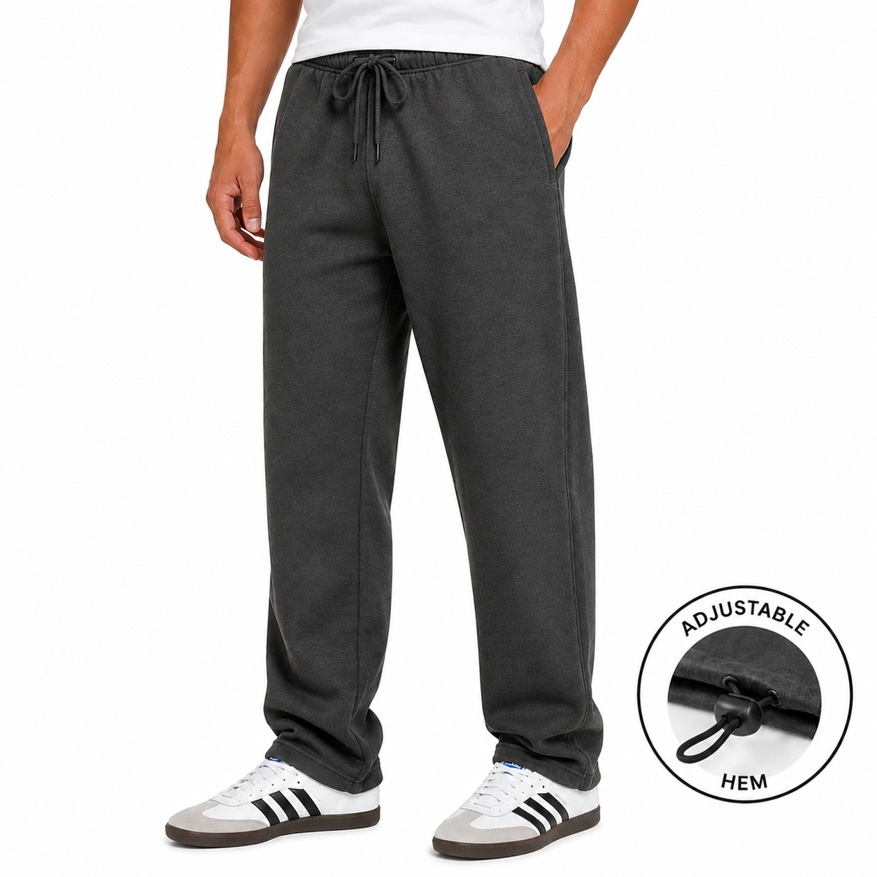 Men's Classic Fleece Sweatpants with Adjustable Drawcord Bottom in Charcoal