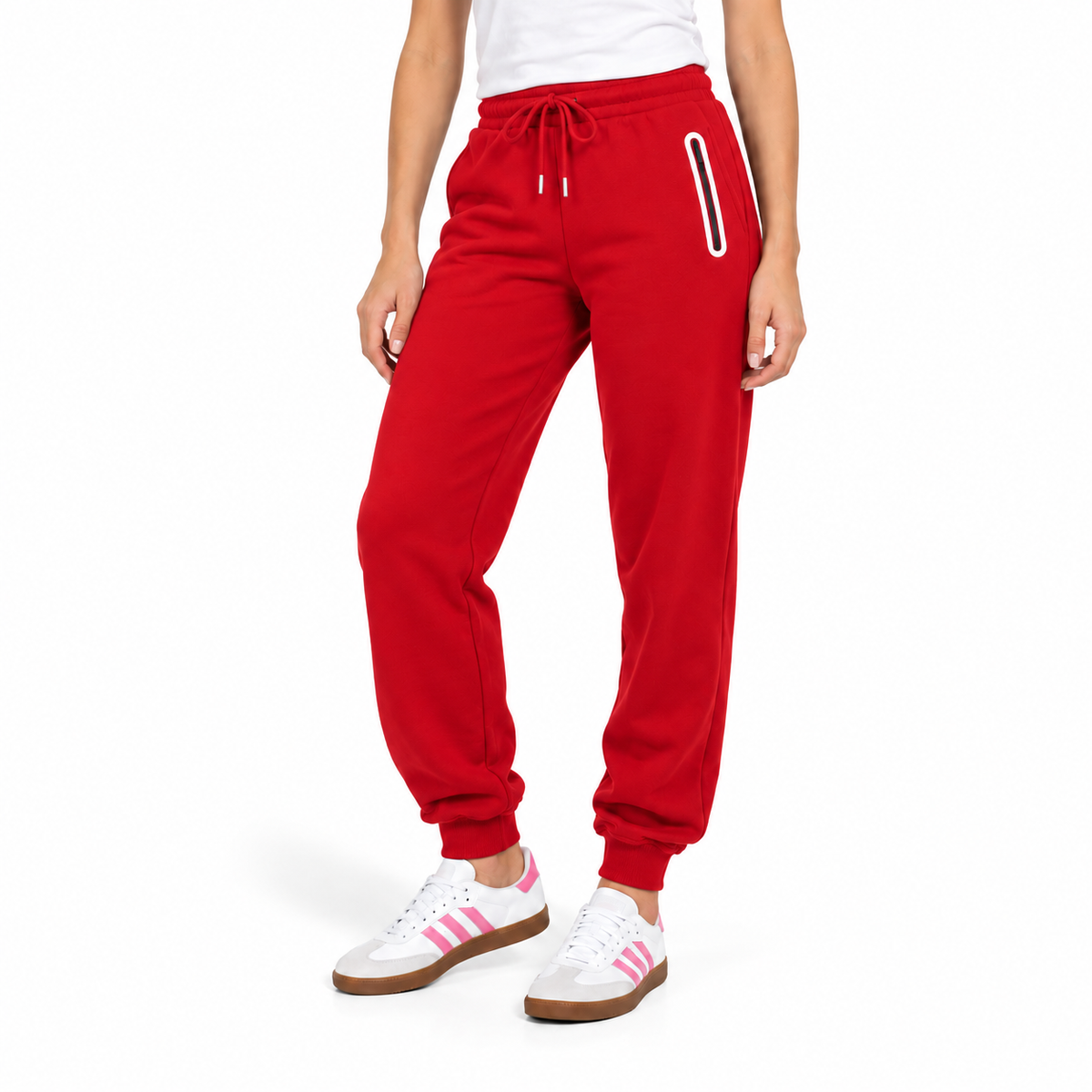 Women's Fleece-Lined Jogger With Heat Seal Zipper Side Pockets in Red