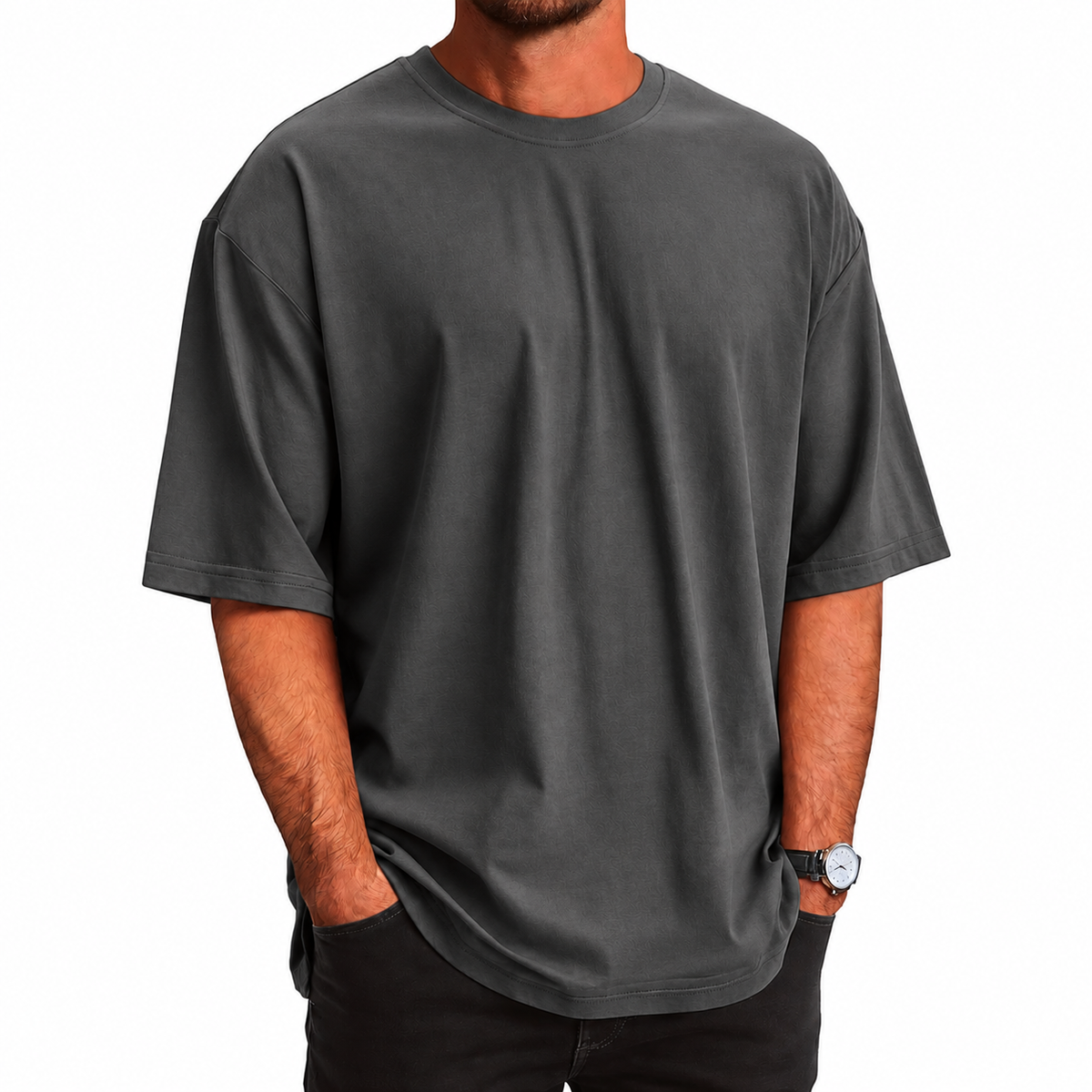 Men's Oversized 100% Cotton Drop T-Shirt in Dark Grey