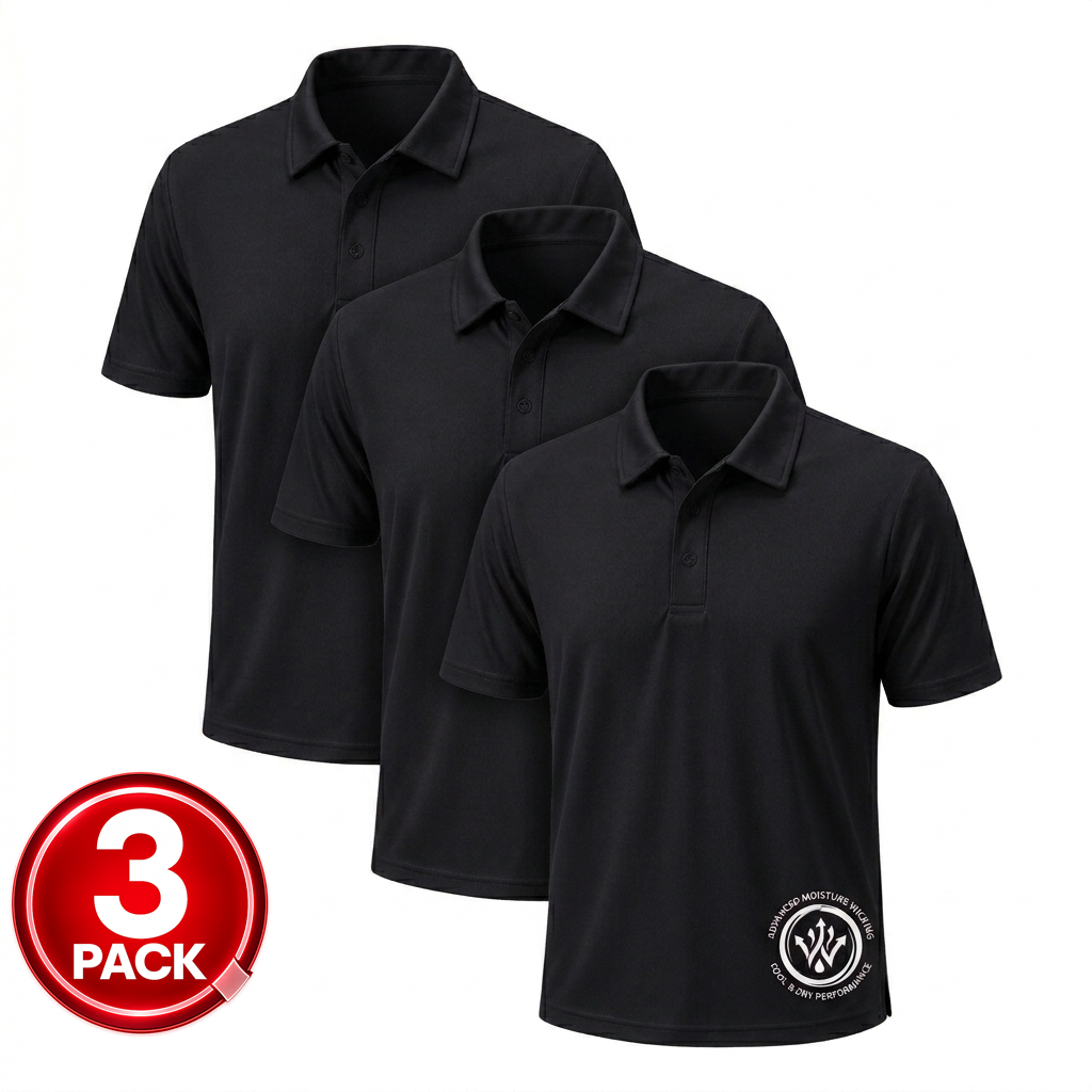 Men's 3-Pack Short Sleeve Performance Polo Shirt in Black