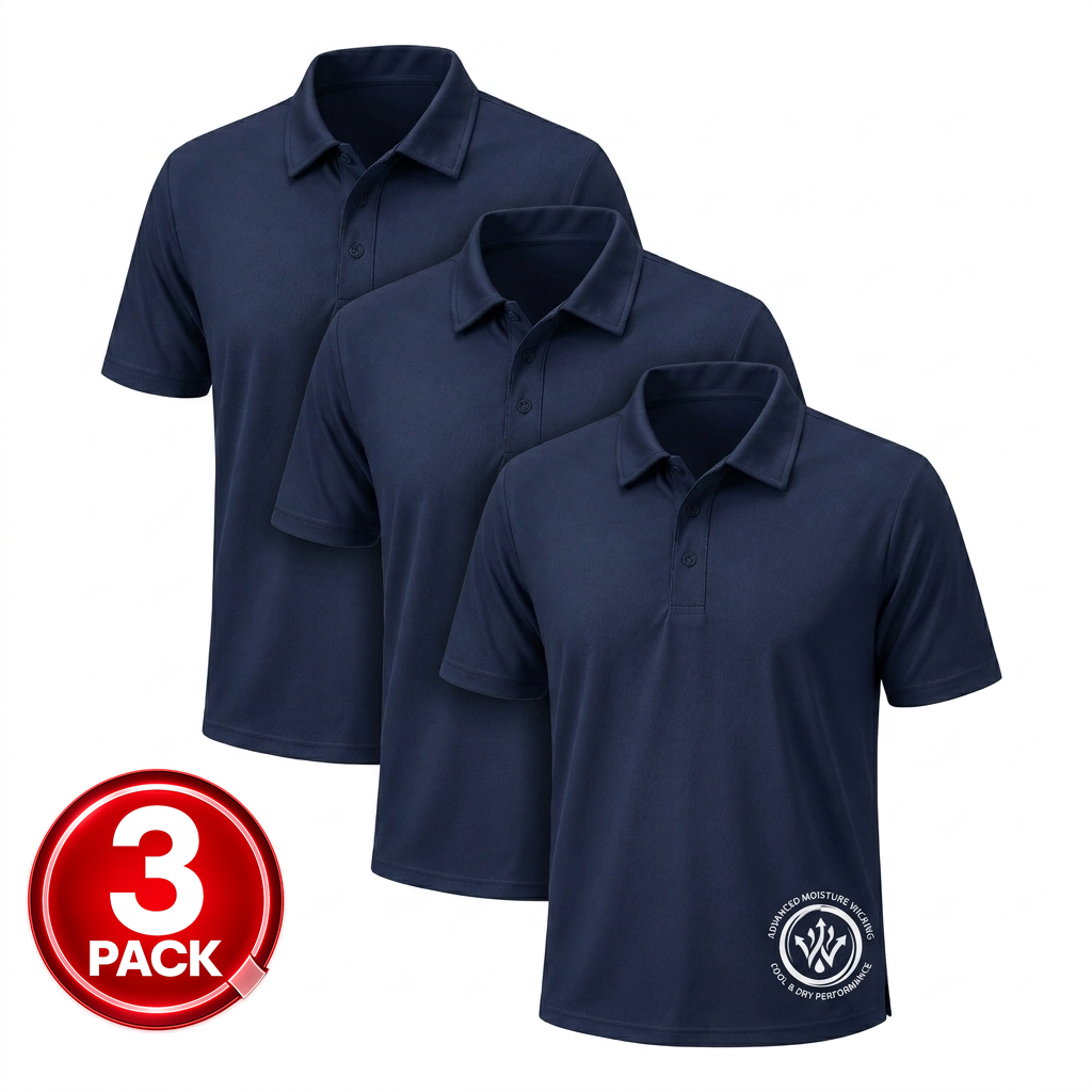 Men's 3-Pack Short Sleeve Performance Polo Shirt in Navy