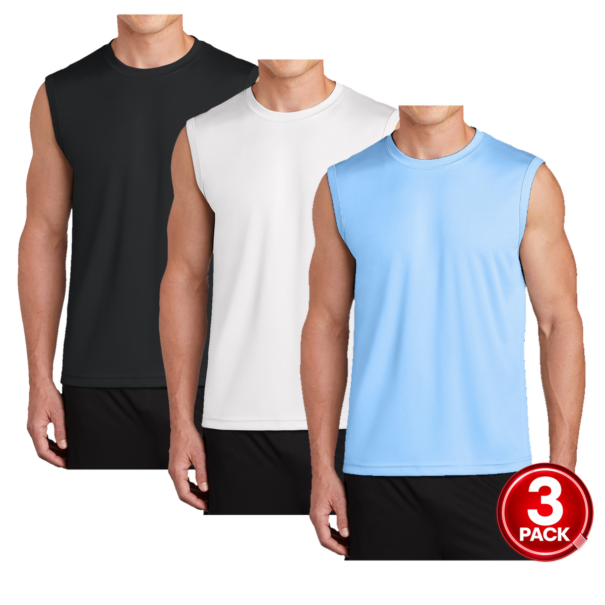 Men's 3-Pack Dri-Fit Performance Muscle T-Shirt in Black / White / Light Blue