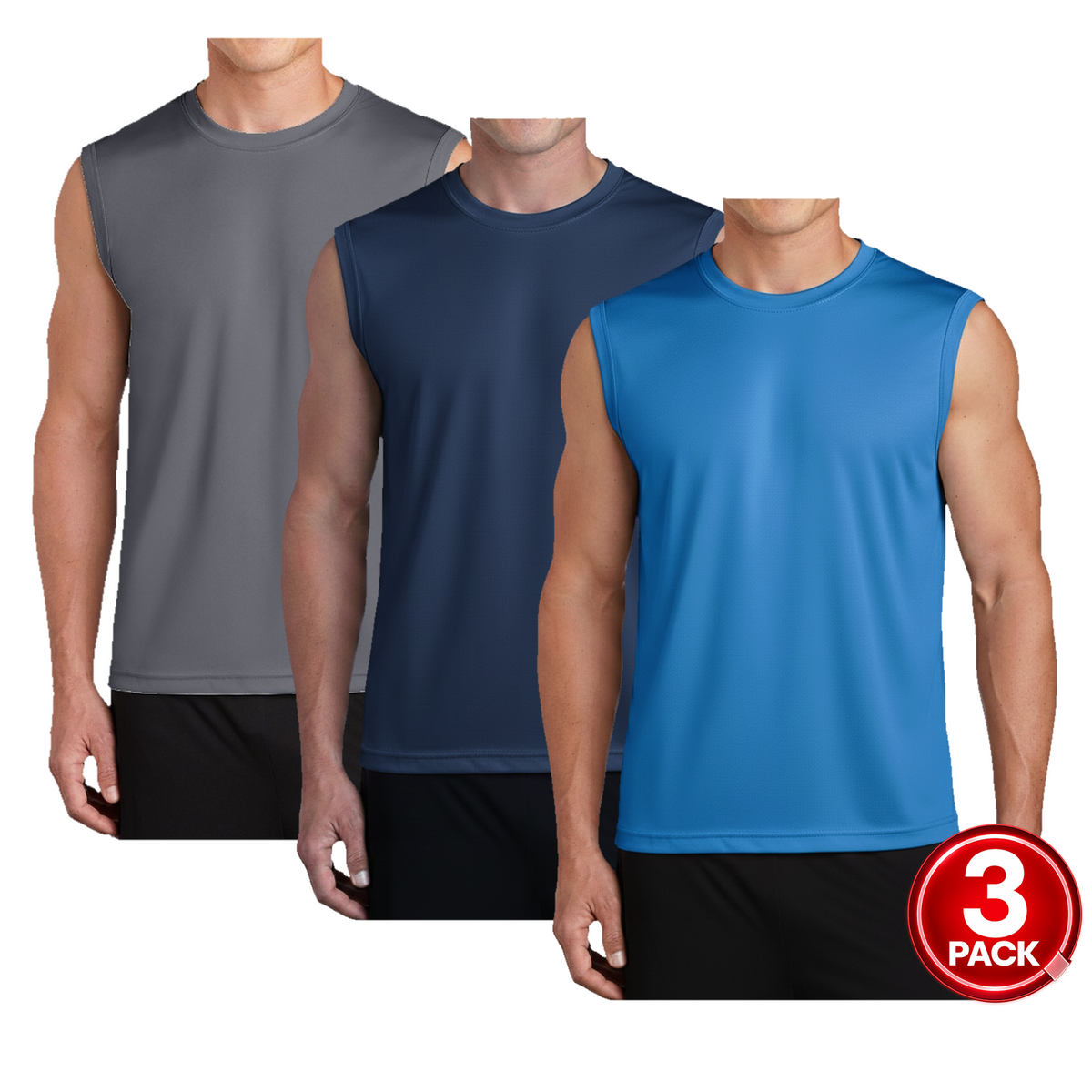 Men's 3-Pack Dri-Fit Performance Muscle T-Shirt in Charcoal / Navy / Royal Blue