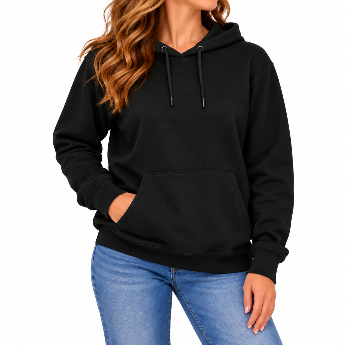 Women's Heavyweight Fleece-Lined Soft Pullover Hoodie in Black