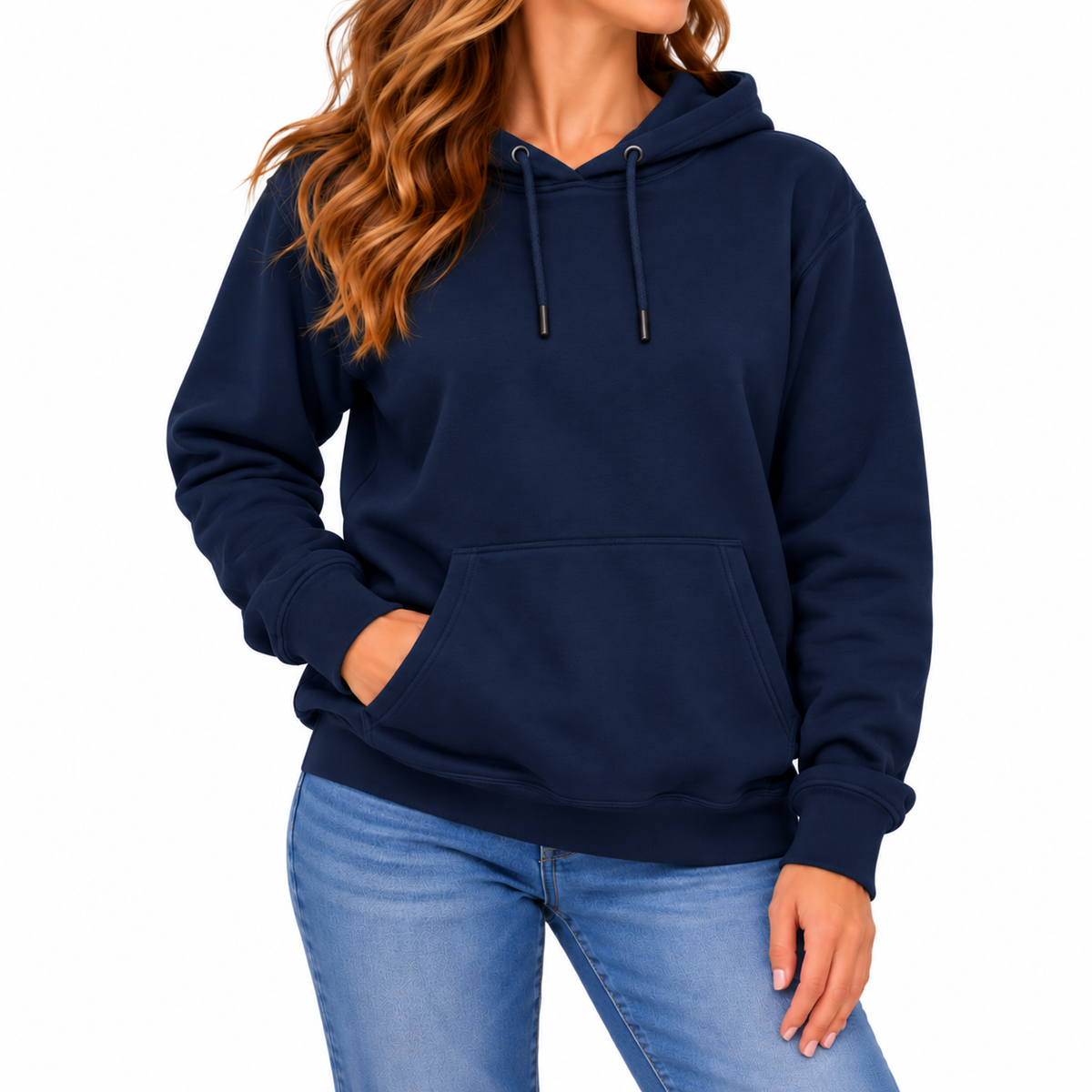 Women's Heavyweight Fleece-Lined Soft Pullover Hoodie in Navy