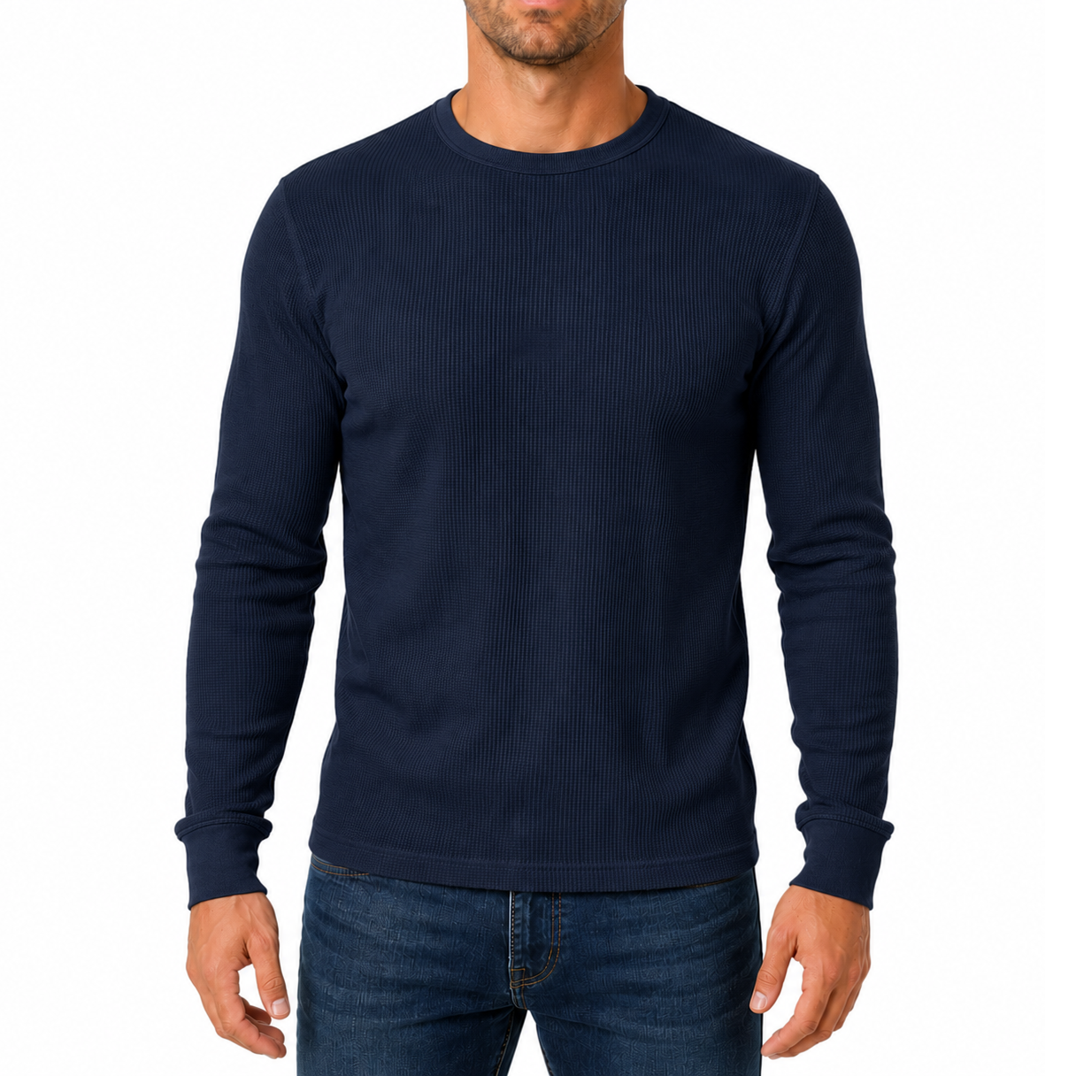 Men's Waffle-Knit Long Sleeve Thermal Shirt in Navy