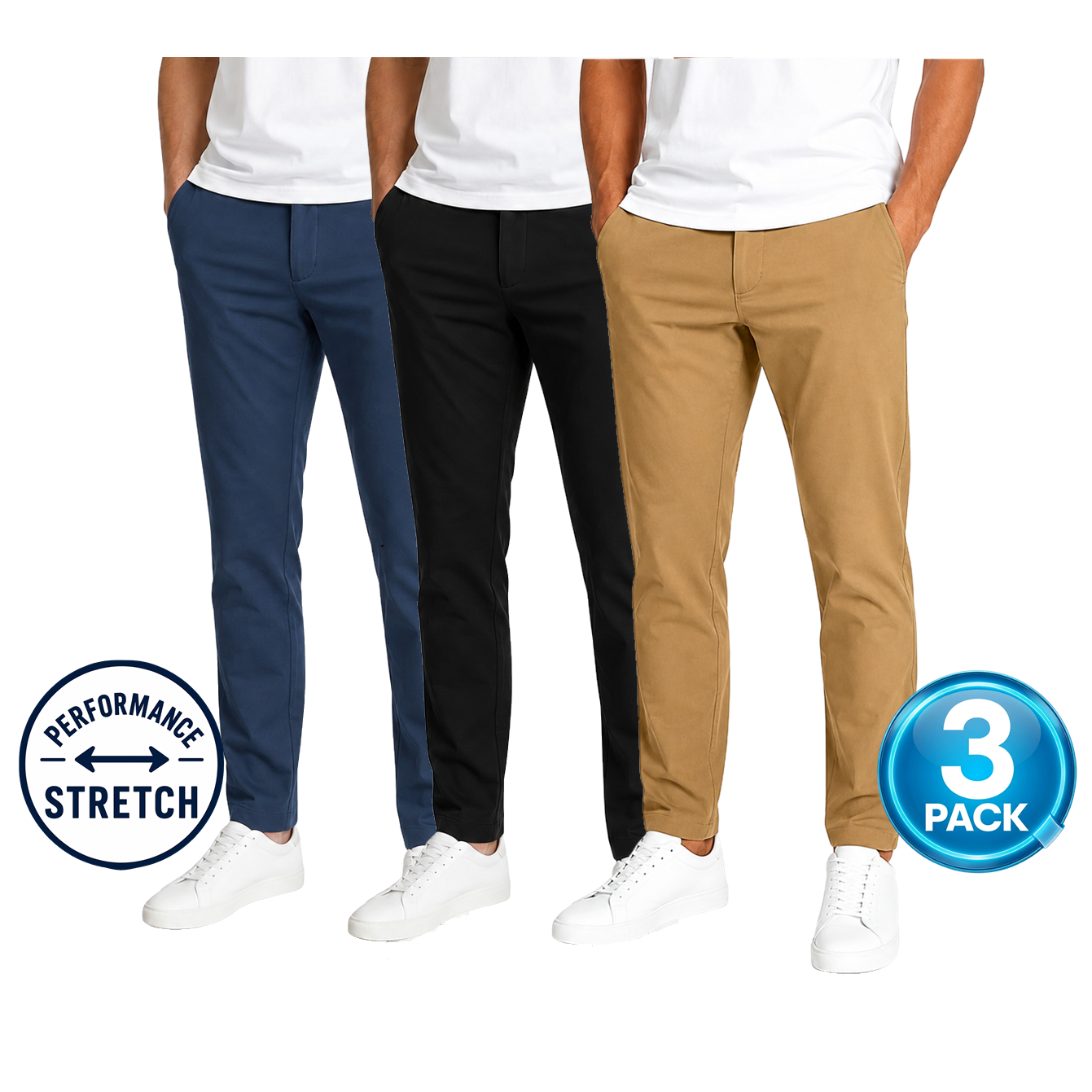 Young Men's 3-Pack Stretch Performance Fit Pants in Navy / Black / Timber