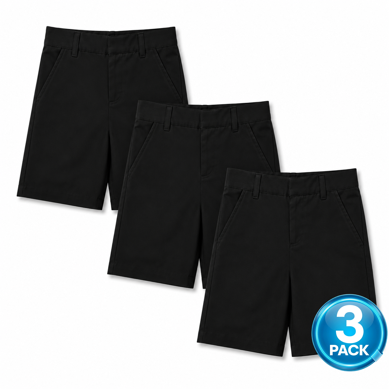 Toddler 3-Pack School Uniform Flat Front Shorts in Black