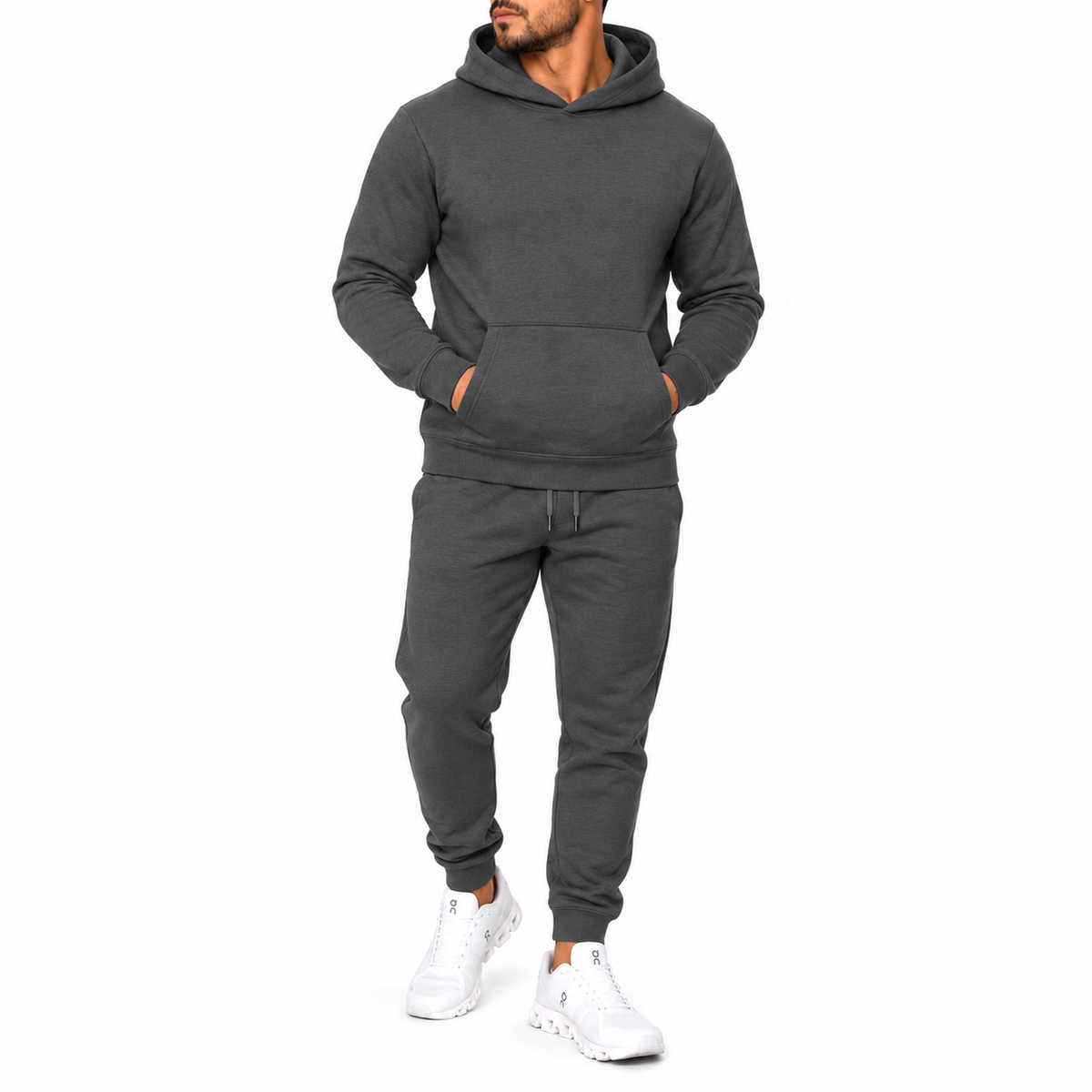 Men's Heavyweight Soft Fleece Cotton Blend Pullover Hoodie & Sweatpants Set in Dark Grey