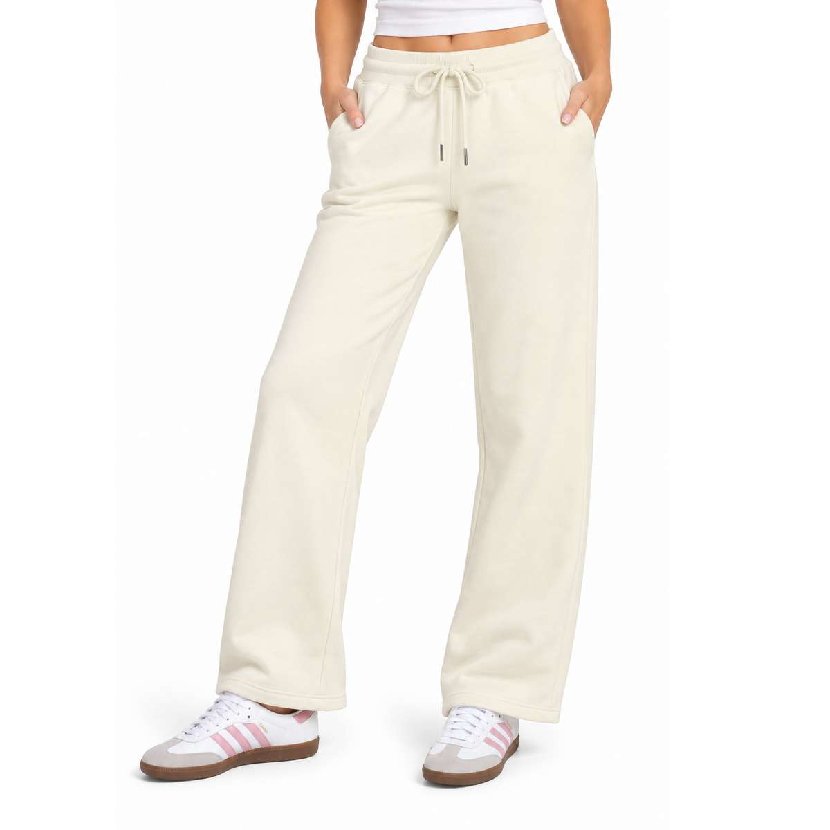 Women's Heavyweight Wide Leg Loose-Fit Fleece Sweatpants in Ivory
