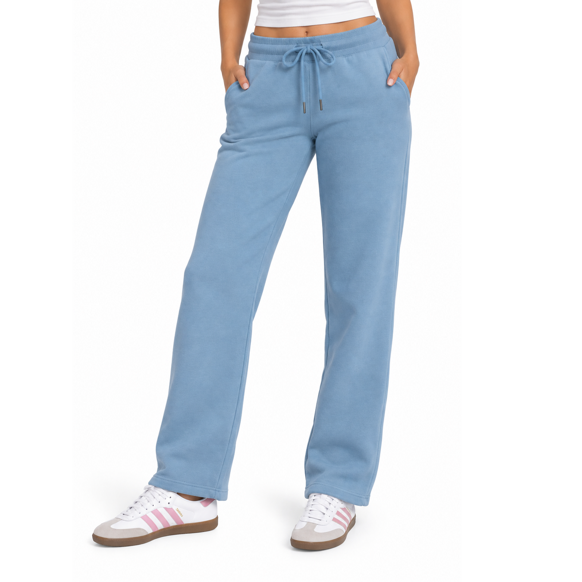 Women's Heavyweight Wide Leg Loose-Fit Fleece Sweatpants in Light Blue