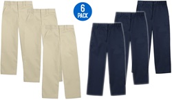 Wholesale Youth School Uniform Flat Front Pants in Khaki and Navy 6 Pack