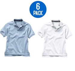 Wholesale Youth Short Sleeve School Uniform Polo Shirt White / Light Blue  6 Pack