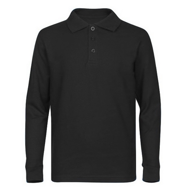 Wholesale Adult Size long Sleeve Pique Polo Shirt School Uniform in Black. High School Uniform polo Shirts