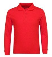 Wholesale Adult Size long Sleeve Pique Polo Shirt School Uniform in Red. High School Uniform polo Shirts