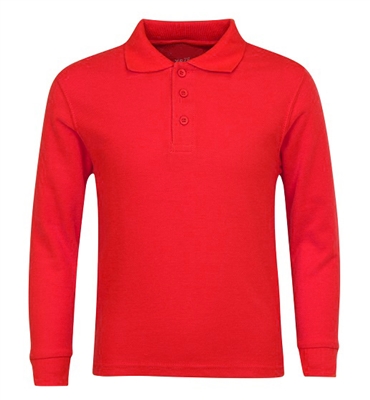 Wholesale Adult Size long Sleeve Pique Polo Shirt School Uniform in Red. High School Uniform polo Shirts