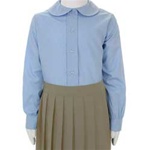 Wholesale Girl's Long Sleeve Peter Pan Collar Blouse Uniform Shirt in Blue by Size