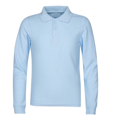 Wholesale Childrens Long Sleeve School Uniform Polo Shirt Light Blue