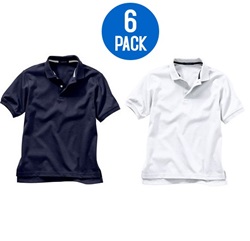 Wholesale Youth Short Sleeve School Uniform Polo Shirt White / Navy  6 Pack