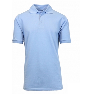 Wholesale Big Mens Short Sleeve Pique Polo Shirt School Uniform in Light Blue. High School Uniform polo Shirts