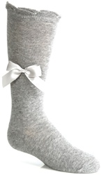 Wholesale Girls Knee High Socks with Satin Bow in Gray
