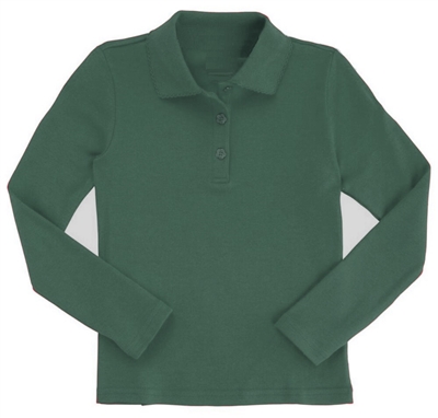 Wholesale Girls Long Sleeve Knit Polo with Picot Collar in Hunter Green