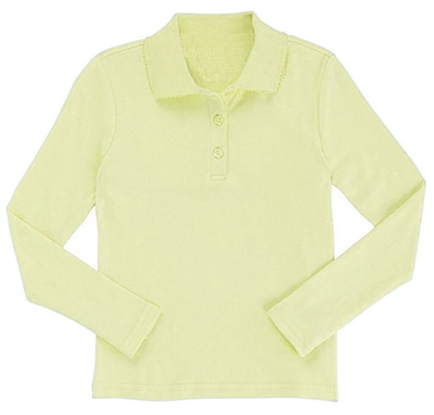 Wholesale Girls Long Sleeve Knit Polo with Picot Collar in Yellow