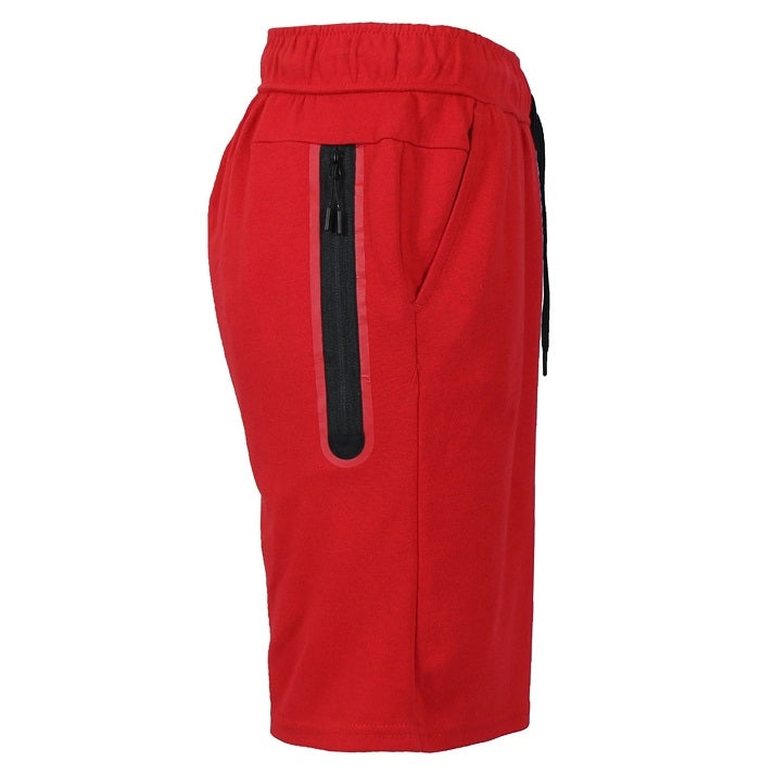 mens tech fleece shorts with long zipper in red