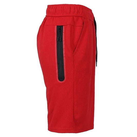 mens tech fleece shorts with long zipper in red