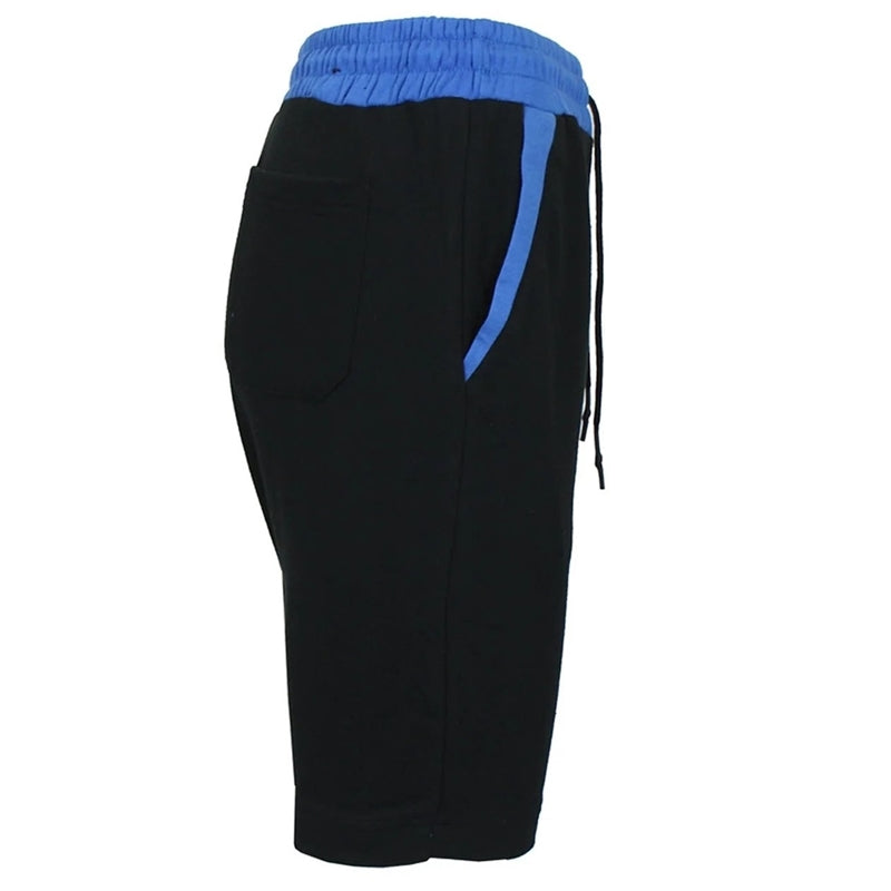 24 Pieces - Men's French Terry Sweat Shorts  in  Black with Blue Trim