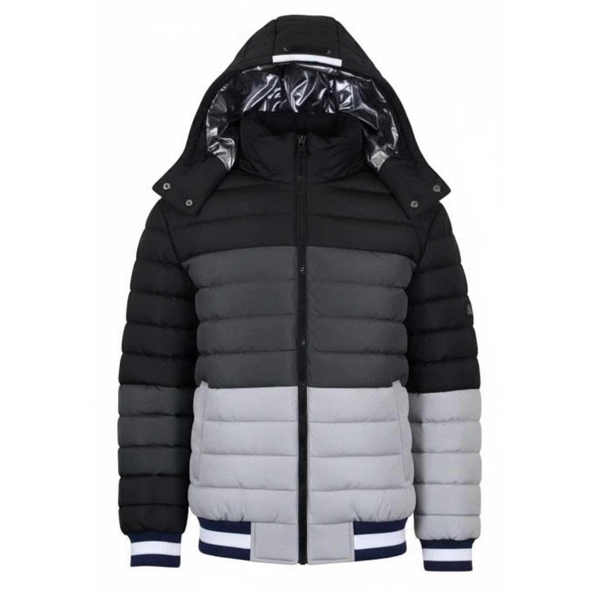 12 Pack Adult 3-Tone Bomber Jacket with Hood Black / Charcoal / Silver