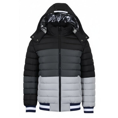 12 Pack Adult 3-Tone Bomber Jacket with Hood Black / Charcoal / Silver