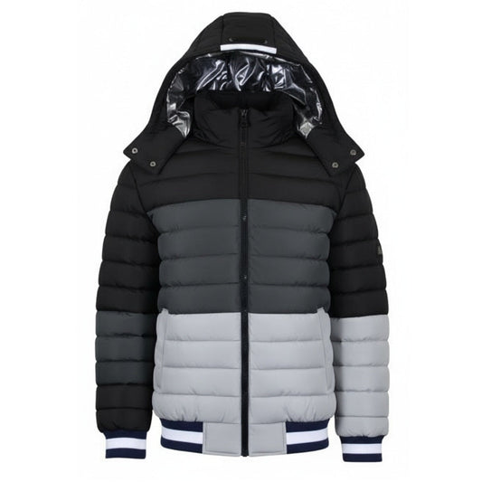 12 Pack Adult 3-Tone Bomber Jacket with Hood Black / Charcoal / Silver