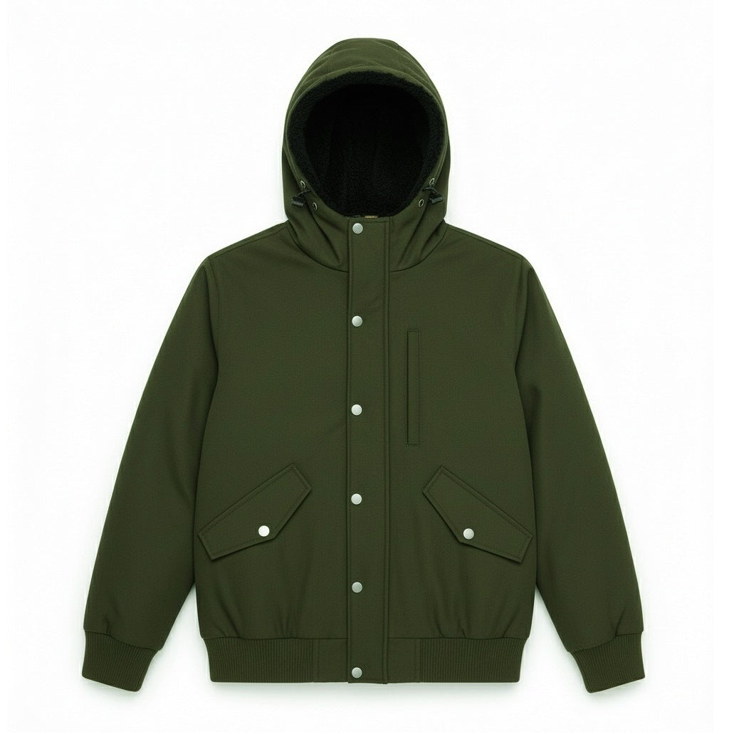 12 Pack Adult Hooded Bomber Jacket with Fur Lining in Olive