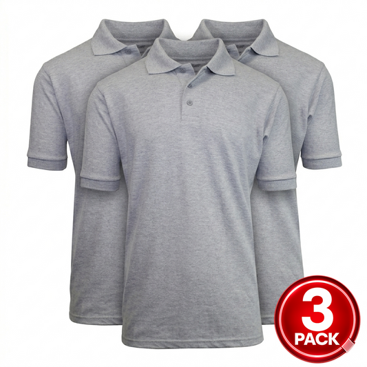 Boys 3-Pack Short Sleeve School Uniform Polo Shirt in Heather Grey