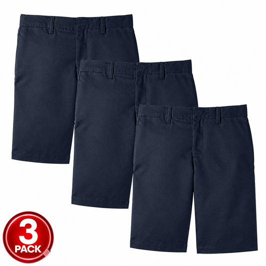 Boys 3-Pack School Uniform Flat Front Shorts in Navy