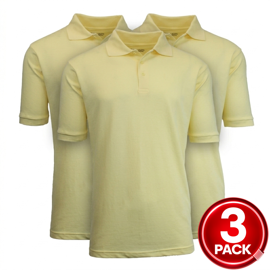 3-Pack Adult Short Sleeve Pique School Uniform Polo Shirt in Yellow
