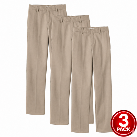 Boys 3-Pack School Uniform Flat Front Pants in Khaki
