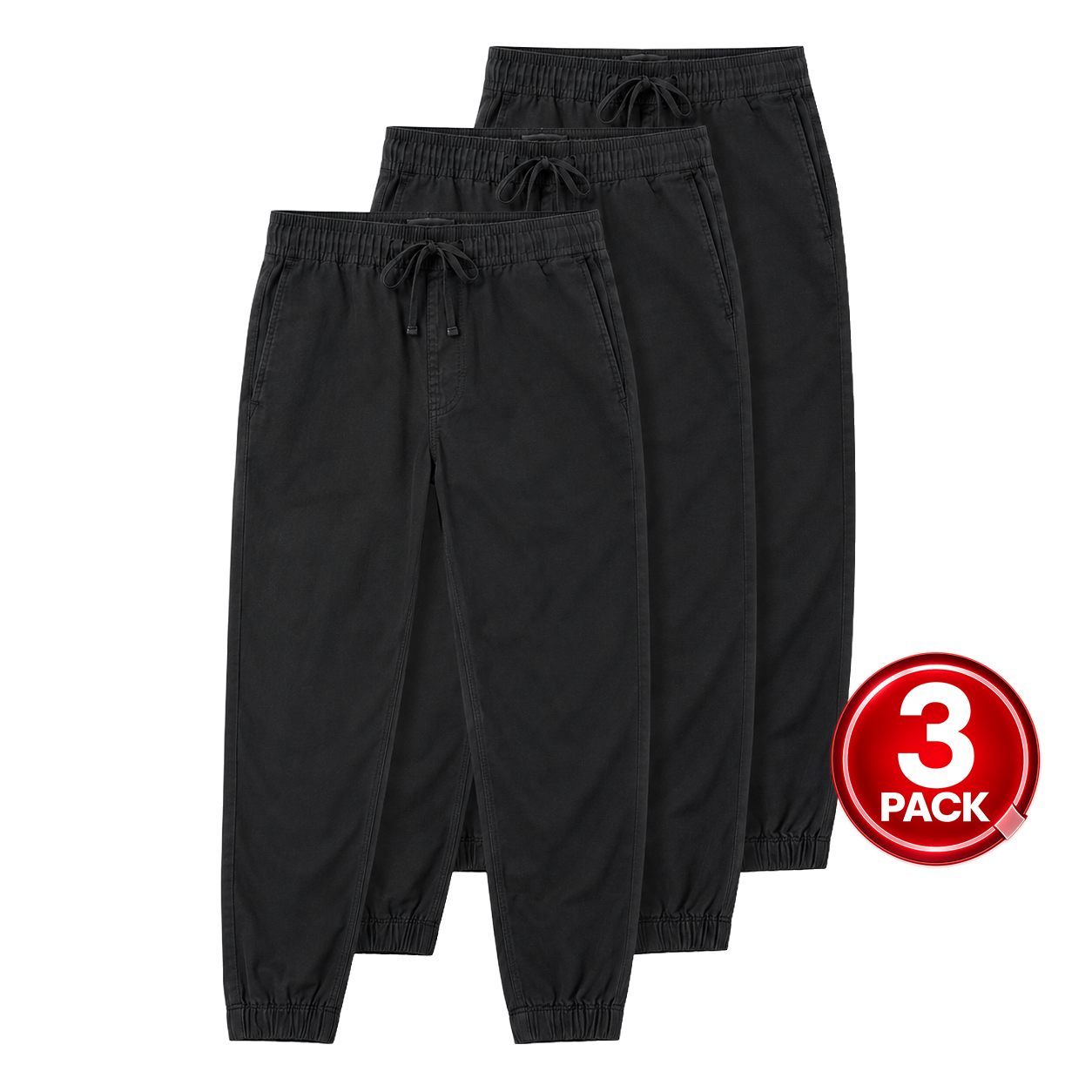 Young Men's 3-Pack Stretch Jogger School Uniform Pants in Black
