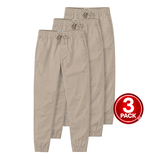 Young Men's 3-Pack Stretch Jogger School Uniform Pants in Khaki