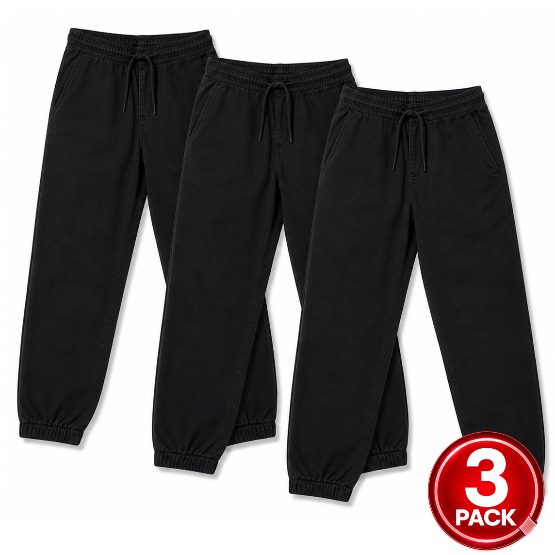 Boys 3-Pack Twill School Uniform Jogger Pants in Black