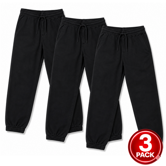 Boys 3-Pack Twill School Uniform Jogger Pants in Black