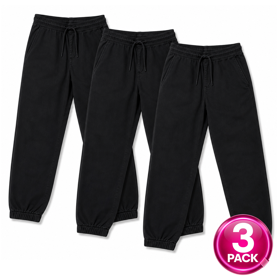 Girl's 3-Pack School Uniform Stretch Jogger Pants in Black